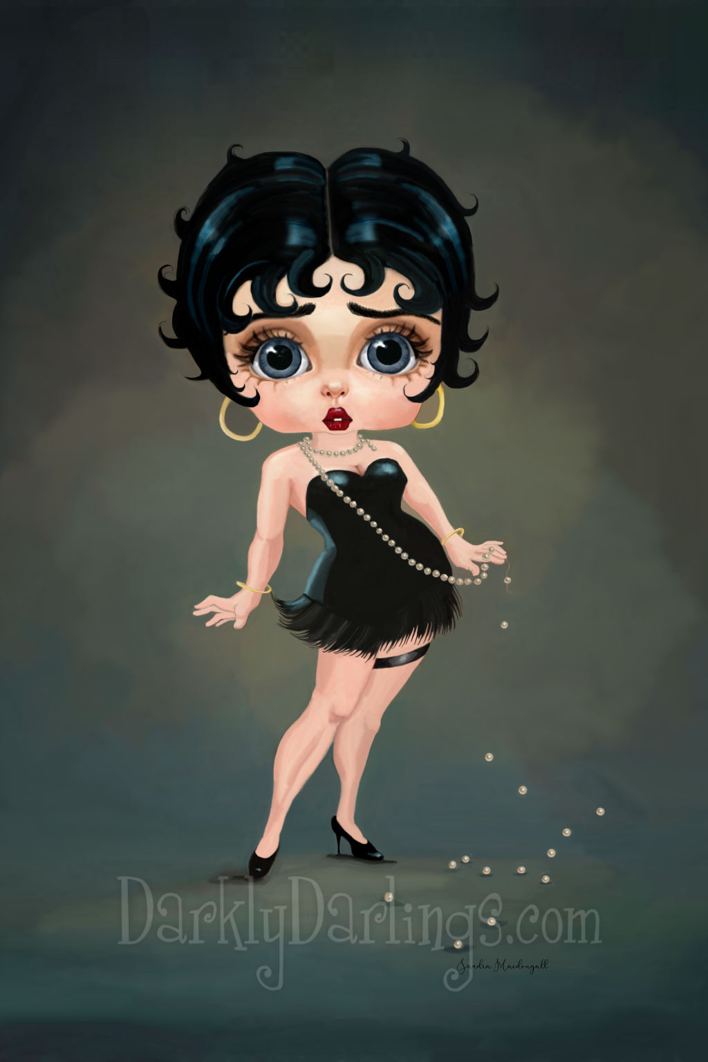 Betty Boop with pin curls and black flapper dress