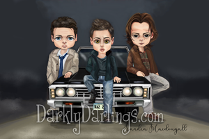Castiel, Dean Winchester, Sam Winchester. Supernatural fan art.