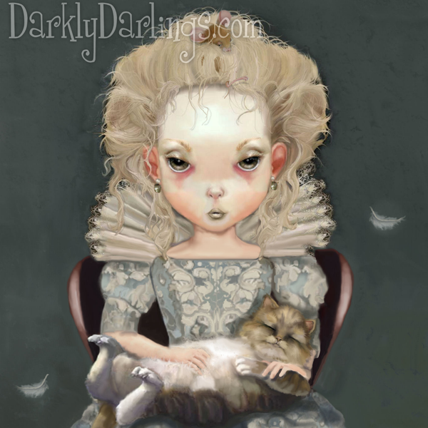 Elizabethan / Victorian princess with her cat.