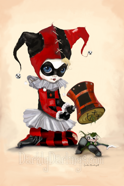 Classic Harley Quinn in red and black.