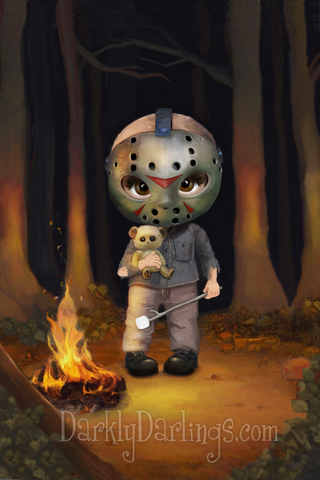 Cute Jason Voorhees with his Teddy Bear at Camp Crystal Lake.