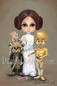 Princess Leia (Carrie Fisher) with Chewie and C3PO