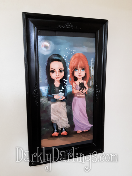 Practical Magic fan art of Sally and Gillian Owens portrayed by Sandra Bullock and Nicole Kidman in an ornate frame
