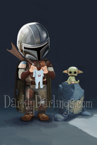 Star Wars fan art of The Mandalorian/Pedro Pascal and The Child. 