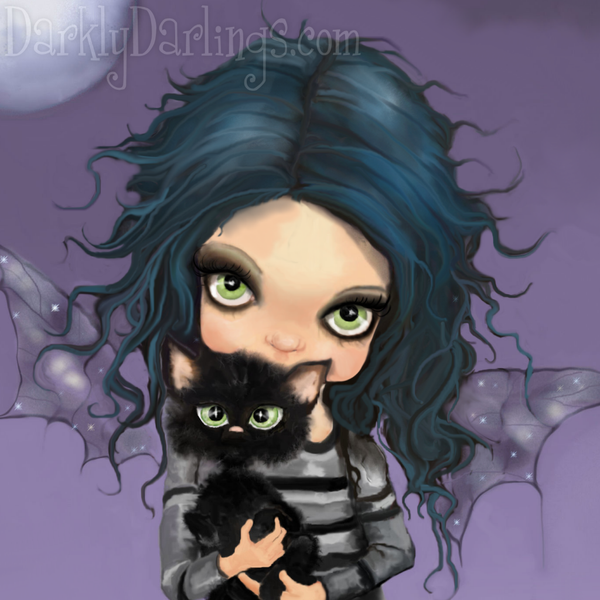 Goth girl with her black cat